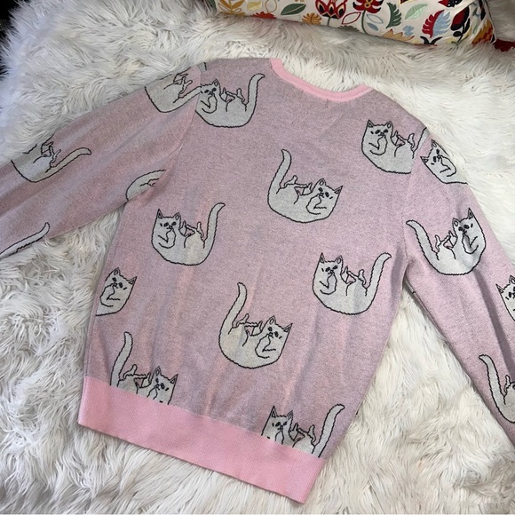 Rip n Dip • Unisex Falling For Nermal Pink & White Cat Sweater - Picture 12 of 16